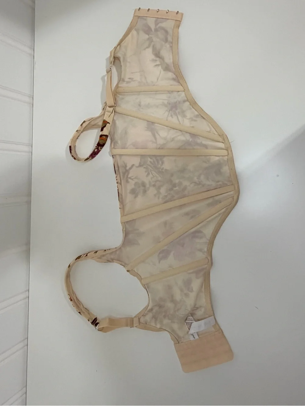 Floral Square Boned Crop in Cream and Purple